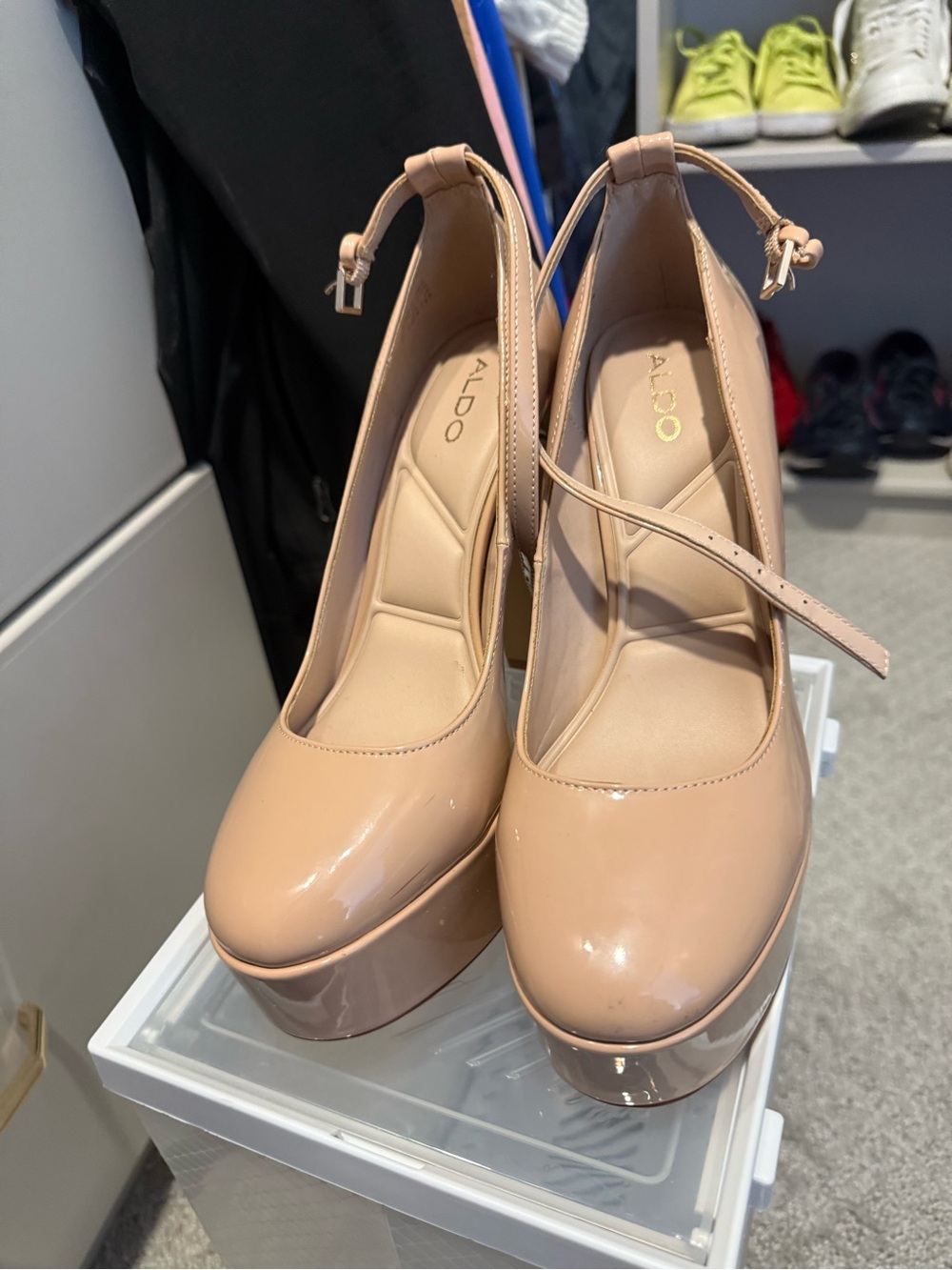 ALDO Nude Patent Platform Pumps with Ankle Strap